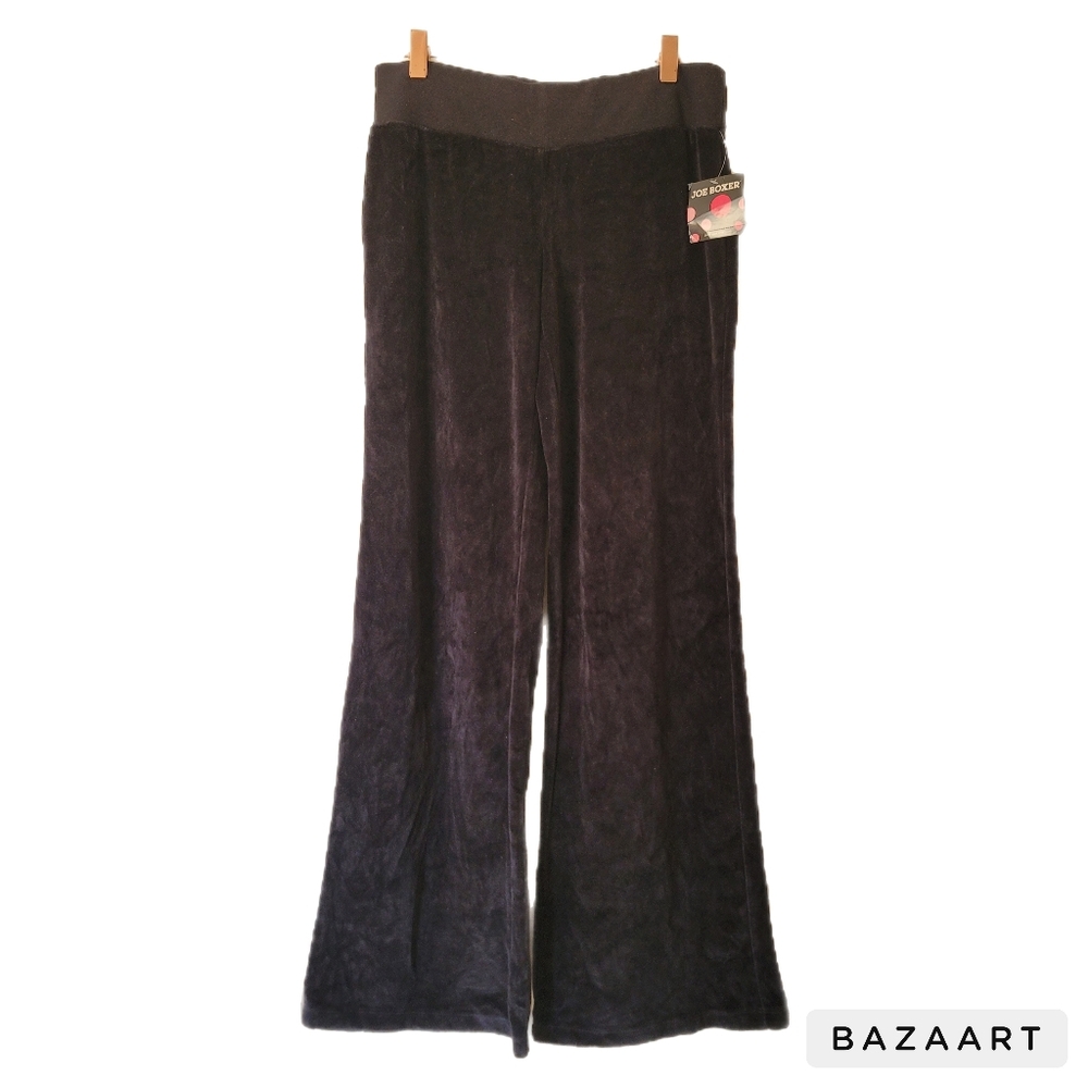 Joe Boxer Pants S Small Black Velour 90s Wide Leg Wink Smiley Face Y2K NWT